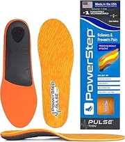 PowerStep Pulse Thin Orthotics - Arch Support Inserts + Pain Relief for Cleats & Tight Running Shoes - Insoles for Plantar Fasciitis, Mild Pronation, and Shin Splints, Orange/Gray, Men's 11-11.5