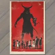 POSTCARD Krampus Towering Children Red Vintage Style Frightening Dark Shadow