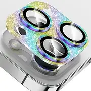 Smasener Camera Lens Protector for iPhone 15 Pro 6.1in & iPhone 15 Pro Max 6.7in, 9H Tempered Glass, Integrated Full Coverage, Glitter Design