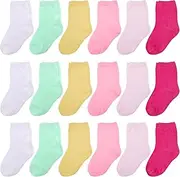 [Duufin] 18 Pairs Toddler Crew Socks Mid Cut Kids Socks Mid Calf Toddler Socks
