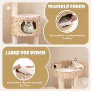 Costway Indoor Cat Tree Multi-level Kitty Activity Center Modern Cat Tower w/Cattail Fluff Condo & Top Perch Natural