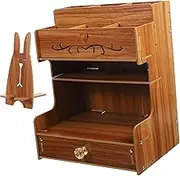 TOKIDNY Wooden Desk Organizer with Drawer Compact Pencil Holder Multi-Functional Stationery Storage for Office Home Classroom Stylish Grain Design