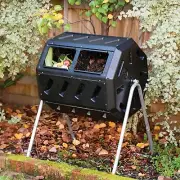 Black Steel Bin Compost Tumbler Organic Fertilizer Garden Food Scraps Composter