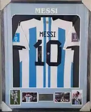 Lionel Messi Signed Argentina 2022 World Cup Champions Jersey Framed