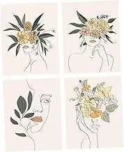 MERRYHAPY Chemical Fiber Canvas Wall Art 4pcs Abstract Line Flower Wall Hangings for Home