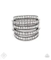 Paparazzi White Rhinestones And Silver Ring Stretch Band