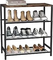 HOMEFORT 4-Tier Shoe Rack Organizer, Shoe Tower for Closet, Shoe Storage Shelf with MDF Top Board, Each Tier Fits 3 Pairs of Shoes, Entryway Shoes Organizer with Sturdy Metal Shelves, Rustic Brown