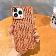 Heat Dissipation for Case for iPhone 15 14 13 12 Pro Max Plus 11 Breathable Wireless Charger Solid Color Cover,Brown,for iPhone 15 ProMax