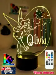 TINKERBELL FAIRY PERSONALISED 3D LED Night Light 7 Colour Room Lamp Battery USB