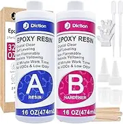 JDiction Epoxy Resin - 1.13kg / 32oz Epoxy Resin Crystal Clear Kit for Art, Jewellery, Craft with Mixing Cups, Sticks and Gloves