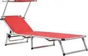 Camping Sunloungers Reclining Patio ChairsFolding Sun Loungers with Roof 2 pcs Aluminium& Red**