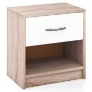 Bedside Table Nightstand with Drawer and Open Storage Shelf-Natural & White - Co