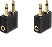 2 Pack Airplane Headphone Adapter, 3.5mm Male to 3.5mm Female Gold Plated Aircraft Headset/Earphone Adapter for in-Flight Entertainment System