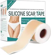 Silicone Scar SheetsTape(1.6”x 60” Roll-1.5M), Silicone Scar Strips, Professional Scar Removal Sheets for Surgical Scars, Keloid, C-Section, Burn et