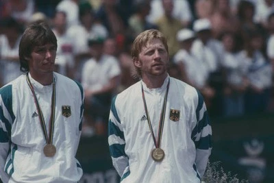 German tennis players Boris Becker Michael Stich standing together- Old Photo