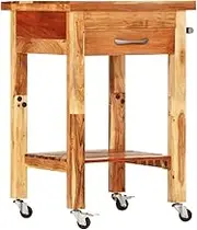 Solid Wood Acacia Kitchen Trolley 55x55x89 cm with Wheels, Vintage Rolling Storage Organizer for Kitchen, Office, and More