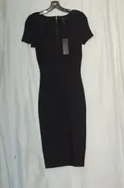 BCBGMAXAZRIA NEW Womens Dress Small Black Stretch Short Sleeves Square Neck Cup