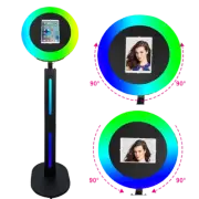 iPad Photo Booth Metal Shell Floor Stand Selfie Machine w/ LED RGB Ring Light