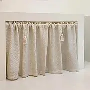 Small curtain Cafe Curtains Small Window Curtains, Valance Curtain for Kitchen with Rod Pocket Rustic Farmhouse Polyester Cotton Linen Half Window Curtains Short Curtains for Bathroom Living Room(200x