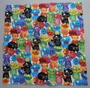 Cotton Group C Fabric Smiling Cats 1 Piece 10 3/4" x 10 3/4" White Background