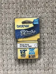 Genuine Brother P-Touch Black Print on White Tape M-231 1/2" M Label Tape New