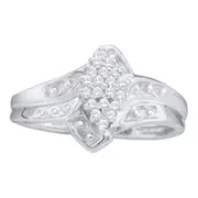 14k White Gold Round Diamond Oval Cluster Ring 1/6 Cttw