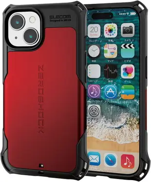 日本代購 空運 ELECOM ZEROSHOCK iPhone 15 耐衝擊 手機殼 保護殼 附保護貼 黑色 紅色