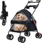 Pet Stroller - 4 Wheels Pet Stroller Dog Cat Cage Stroller for Medium Small Travel Folding Carrier Waterproof Puppy Stroller w/Cup Holder