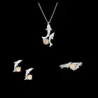 Fire Opal Fish Shape Pendant Earring Ring Necklace Set 925 Sterling Silver