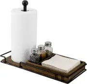 Brown & Black Metal Paper Towel Roll Dispenser Stand, Napkin Holder w/ 3 Shakers