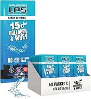 LPS Liquid Collagen & Whey Protein Supplement - Non-GMO Drink, Sugar-Free - Promotes Healthy Skin & Hair for Men & Women, Neutral, Single Serve (50 Packets)