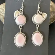 NWT Navajo Sterling Silver Pink Conch Shell Dangle Earrings 17195