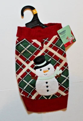 Argyle Pattern Christmas Snowman Dog Sweater Size S Small NEW