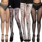 [QuneusHot] 4 Pairs Fishnet Rhinestone Thigh High Stockings Thigh Highs Hosiery Sparkly Extended Sizes Highwaist