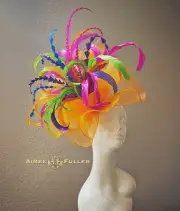 Aimee Fuller Orange Fascinator Pink Rose Kentucky Derby Hat Rainbow Del Mar Hat