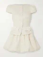 [Self-Portrait] Self-Portrait - Embellished Sequined Bouclé Mini Dress - Cream - UK 14 UK 14 Cream