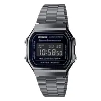 在飛比找momo購物網優惠-【CASIO 卡西歐】復古電子錶 不鏽鋼錶帶 煙燻灰 自動月