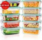 10 Pack Airtight Glass Food Containers 1040ml Lids Meal Prep Lunch Box Kitchen