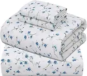 [ZOYER] 100% Cotton Sheets - Cooling & Crisp Queen Size Percale Sheets, 16" Deep Pockets Bed Set, Lightweight & Breathable, Durable, 4 Pieces, La Laa Flower