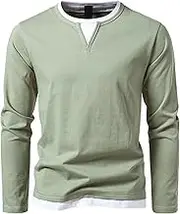 Casual Short Sleeve Tops for Men Layer V Neck Long Sleeve T Shirt Fashion Casual Cotton Round Neck Base T Shirt Men's V Neck T Shirts