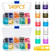 240 Pcs Blade Car Fuses Assortment Mini Truck Kit (2A/3A/5A/7.5A/10A/15A/20A/25A
