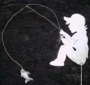 BOY FISHING Fisher Metal Garden Koi Pond Yard Art Stake