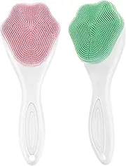 COMNICO Pack of 2 Manual Facial Scrubber Silicone Facial Cleansing Brush Soft Bristles Exfoliating Brush Face Massager Deep Cleansing Face Care (Pink Green)