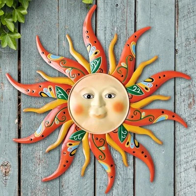 Metal Sun Wall Art Decor,17.3Inches 17.3L" x 17.3W", Orange
