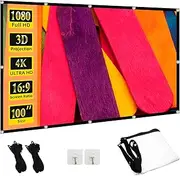 TOWOND 100 inch Projector Screen, Wrinkle-Free Projection Screen16:9 Foldable Portable Projector Movies Screens for Home Theater Outdoor Indoor Support Double Sided Projection