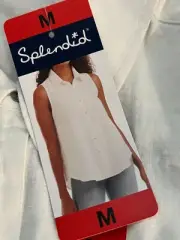 Splendid Women's Medium White Sleeveless Linen Rayon Button Top
