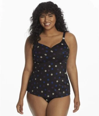 Miraclesuit Women's Multicolor Spotted Surplice Underwired Tankini Swim Top 38DD