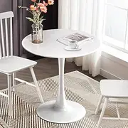 [Furb] 70cm Round Dining Table for 2, Outdoor Small White Tulip Patio Coffee Table, Wooden Tabletop and Steel Leg