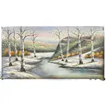 雪景風景油畫 雪山水樹 120X60公分 手繪油畫 無框畫 - 249