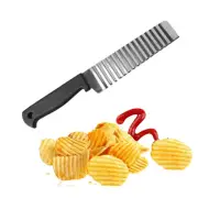 Stainless Steel Potato Wavy Cutter Chooper Fruit Knife Slicer Kitchen Tool black